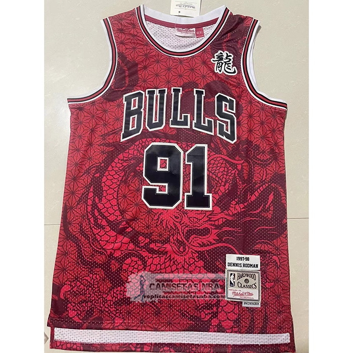Camiseta Chicago Bulls Dennis Rodman NO 91 Asian Heritage Throwback 1997-98 Rojo